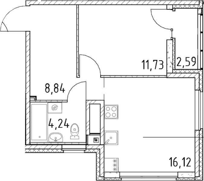 1-комнатная квартира 40.93 м², 12/23 эт., ЖК «Город Первых»
